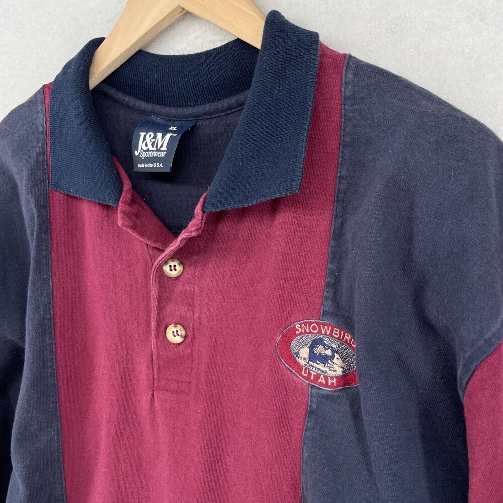 SNOWBIRD UTAH Shirt Mens XL Golf Polo Patchwork Short Sleeve Cotton Blue Red USA